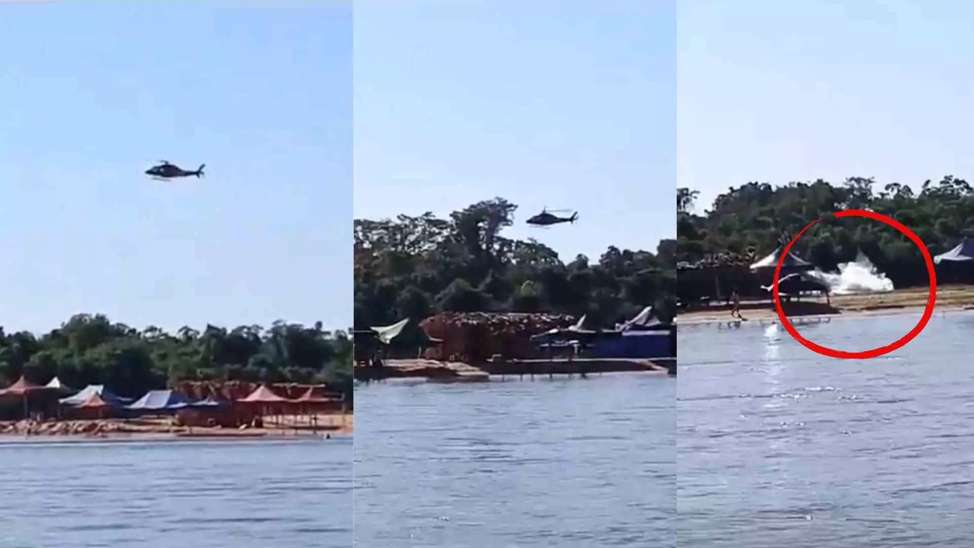 Vídeo: helicóptero dos bombeiros faz pouso forçado no Rio Araguaia